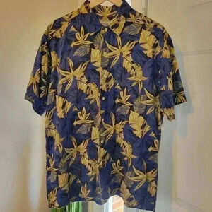 Eddie Bauer Linen & Cotton Floral Short‎ Sleeve Button Up, Size M